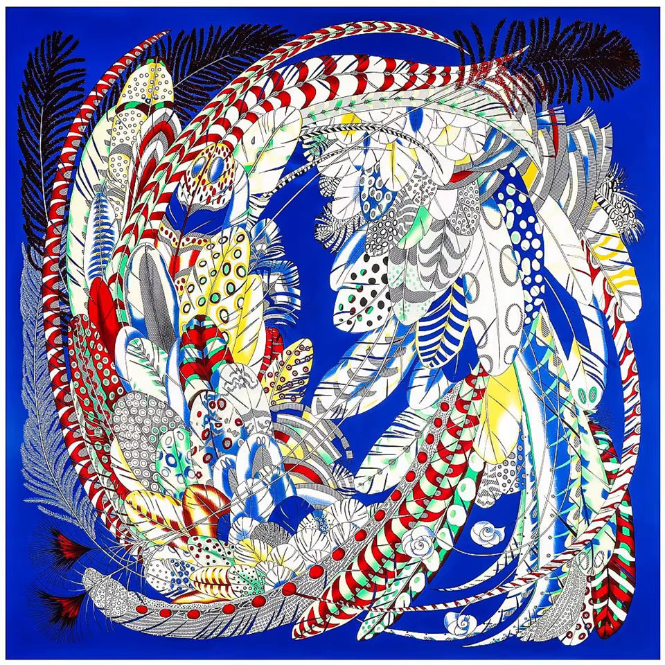 Abstract Feather Silk Square Scarf