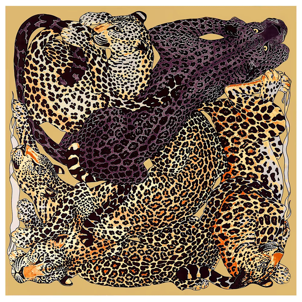 Leopard Printed Silk Square Scarf