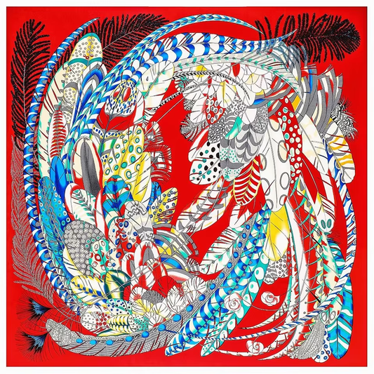 Abstract Feather Silk Square Scarf