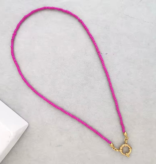 Hot Pink Beaded Charm Necklace