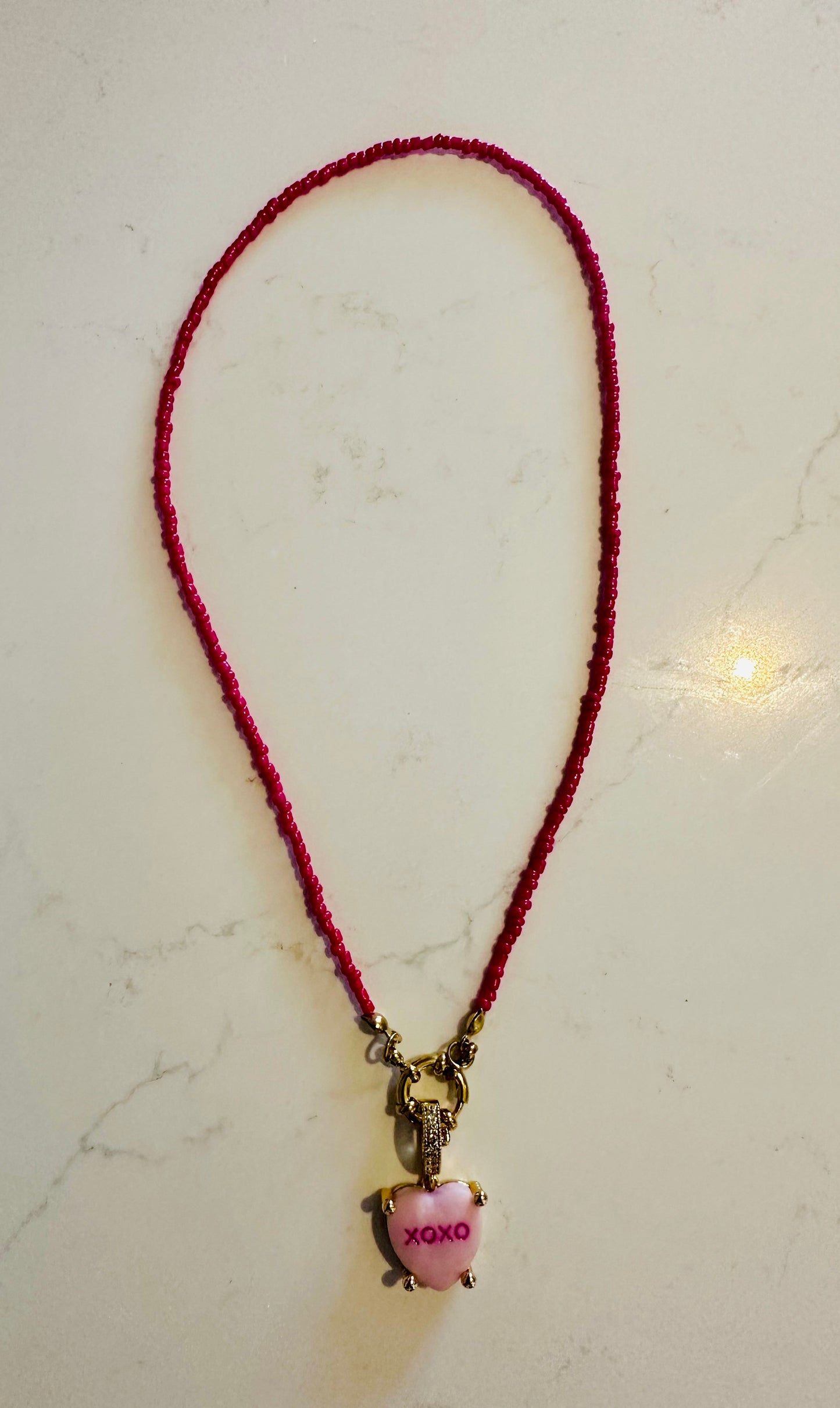 Hot Pink Beaded Charm Necklace